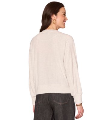 Petite Long Sleeve Mixed-Media Scoop Neck Top