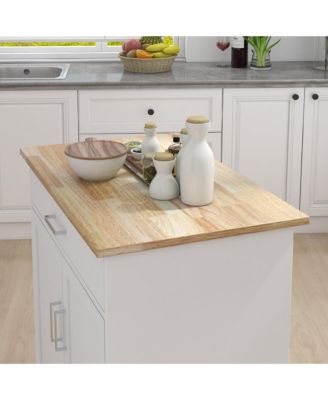 Kitchen Island Cart with Rubber Wood Top, Adjustable Shelves and Towel Rack