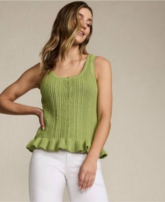 Women's Cotton Boucle Ruffle Hem Sleeveless Sweater