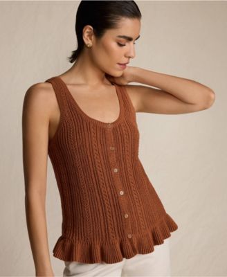 Women's Cotton Boucle Ruffle Hem Sleeveless Sweater