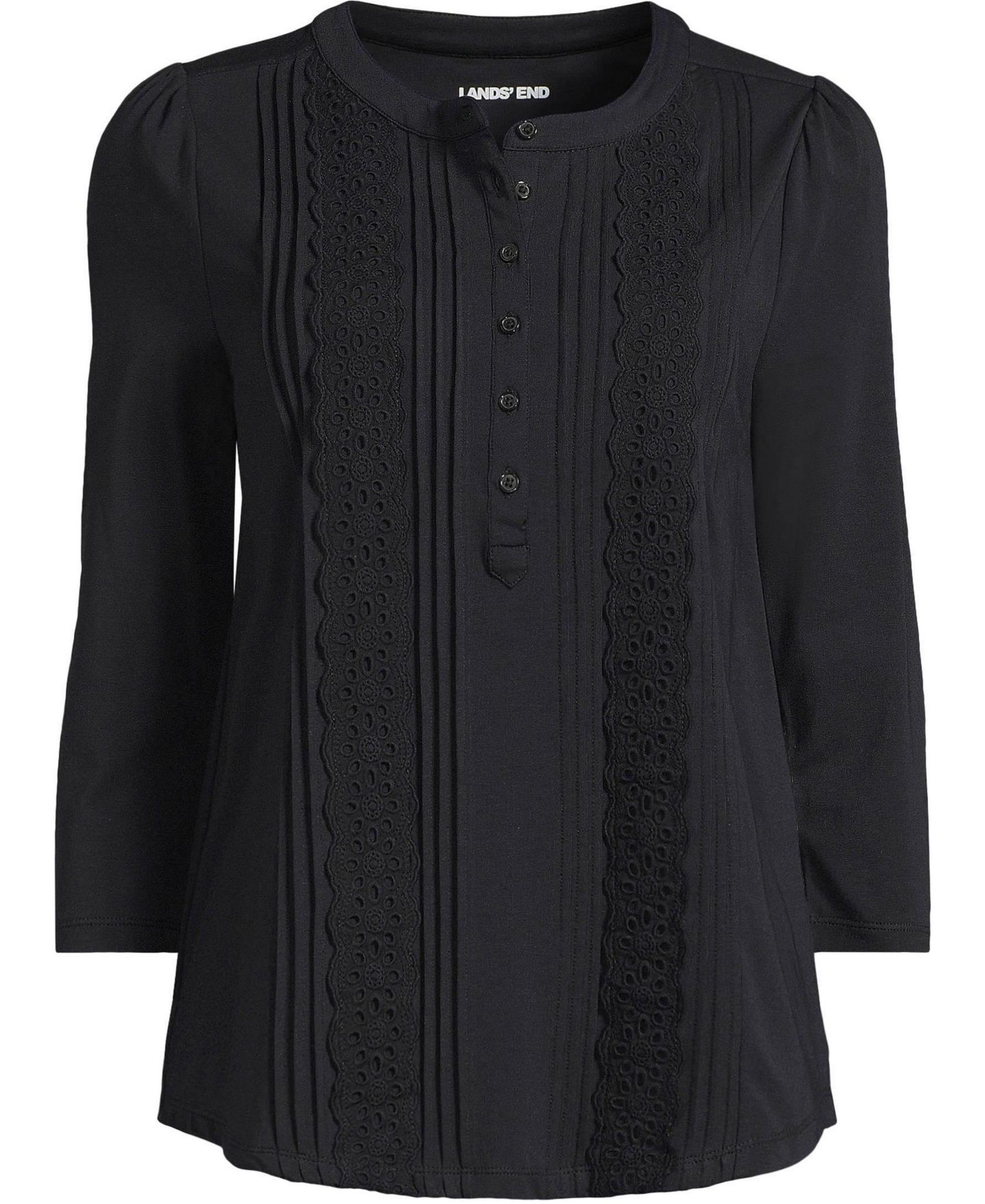 Женский топ Lands' End 3/4 Sleeve Lightweight Jersey Embellished Top, цвет: Чёрный — фото 3