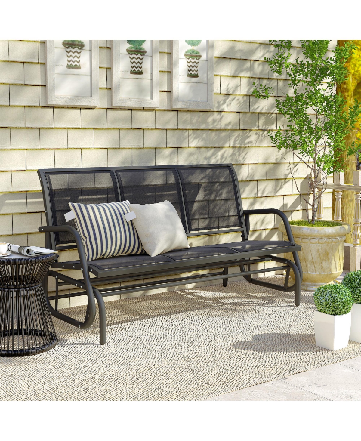 Outsunny Outdoor Glider Bench for 3 with Breathable Mesh Fabric,