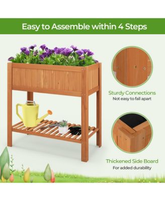 Raised Garden Bed Bottom Storage Shelf 39'' L x 19.5'' W x 39'' H Fir Wood Planter Box