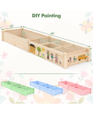 Wooden Raised Garden Bed w/ 2 Planter Boxes Divider Open-Ended Base