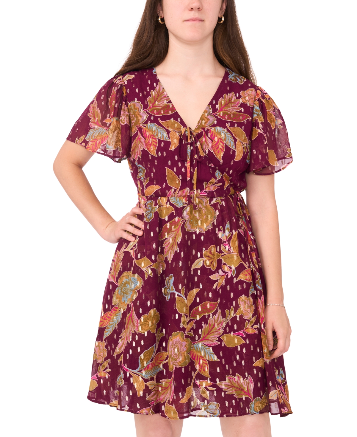 Msk Petite Short Sleeves Knee Length Dress In Multi
