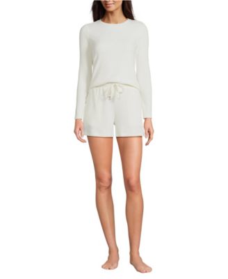 Women's Cozy Brushed Rib 2 Piece Pajama Set - Long Sleeve Top and Shorts