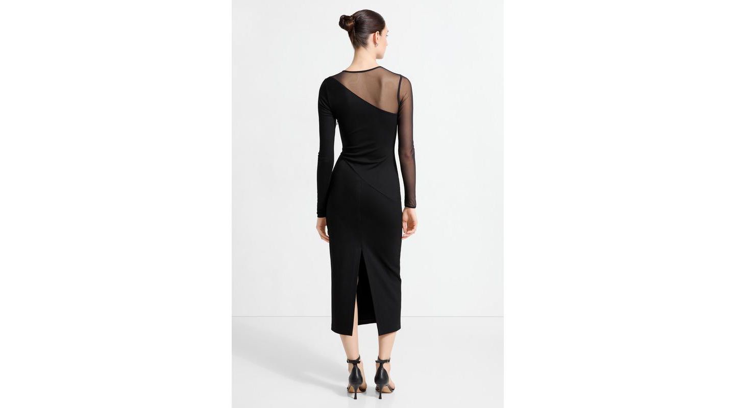 Женское платье Marcella Milo Mesh-Sleeve Column Midi Dress with Back Slit, цвет: Чёрный — фото 2