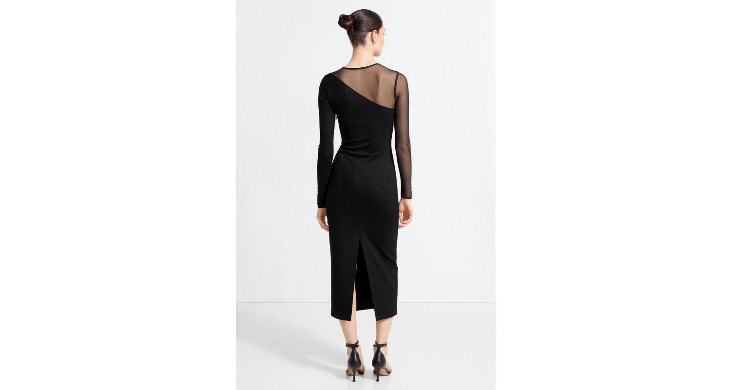 Women's Milo Mesh-Sleeve Column Midi Dress with Back Slit