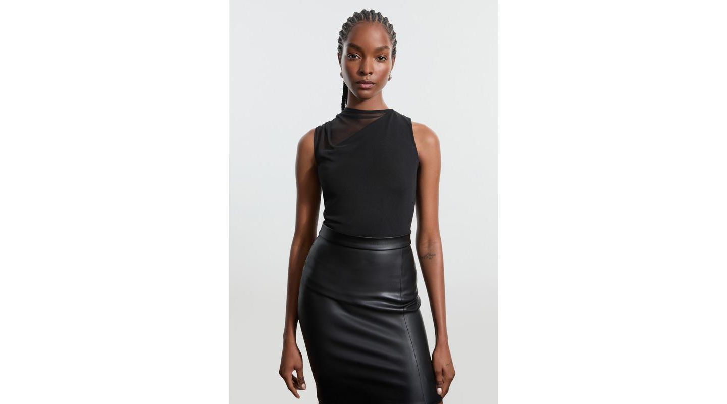Женский топ Marcella Ludlow One-Shoulder Draped Mesh-Layer Jersey, цвет: Чёрный — фото 4