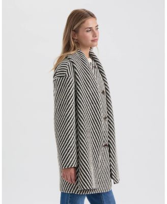 Women's Bold Twill Textured Overcoat with Detachable Scarf