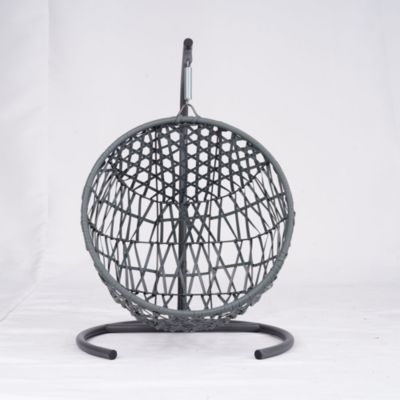 Green Rattan Cat Egg Chair with Stand and Cushion