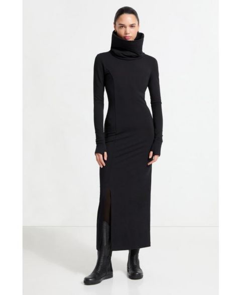 Женское платье Marcella Lisa Oversized-Collar Thumbhole Long-Sleeve Sweatshirt, цвет: Чёрный