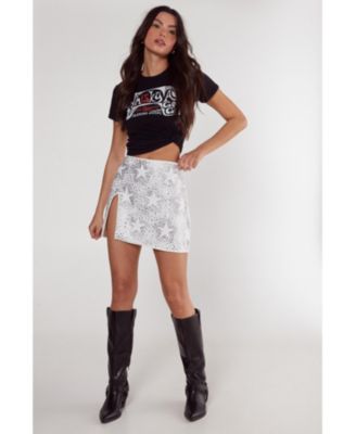 Women's Star Diamante Detail Split Mini Skirt