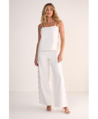Women's Cutwork Side Tailored Wide Leg Pants