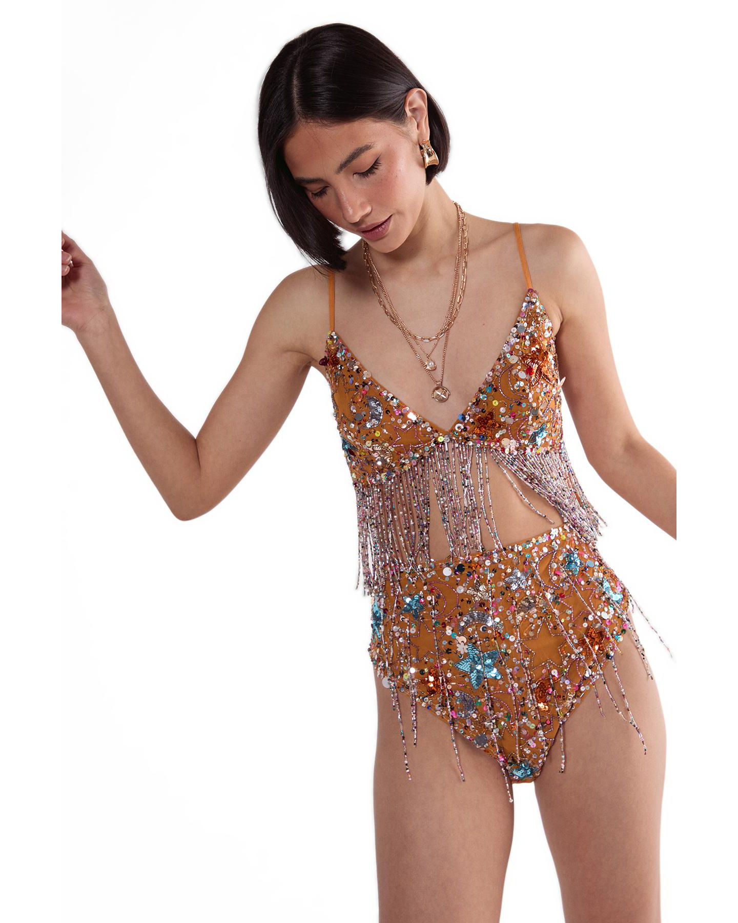 Женские шорты Nasty Gal Star Embellished Tassel Booty, цвет: Оранжевый — фото 6