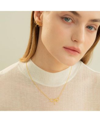 Sterling Silver 18k Gold Plated Colette Chic Bow Necklace & Stud Earrings Set