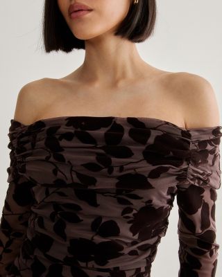 Women's Floral Devore Ruched Mini Dress