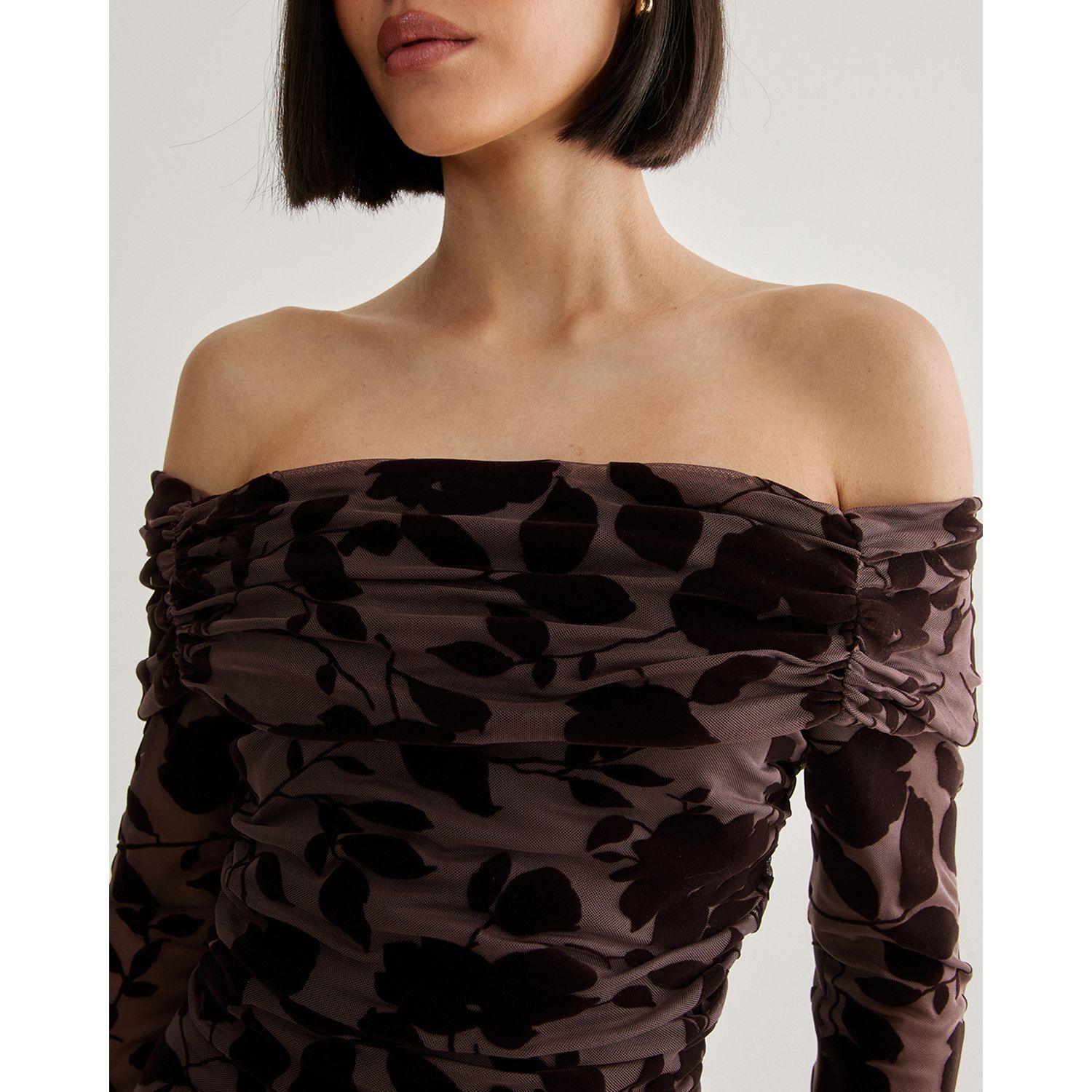 Women's Floral Devore Ruched Mini Dress