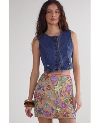 Women's Hand Embellished Sequin Mini Skirt