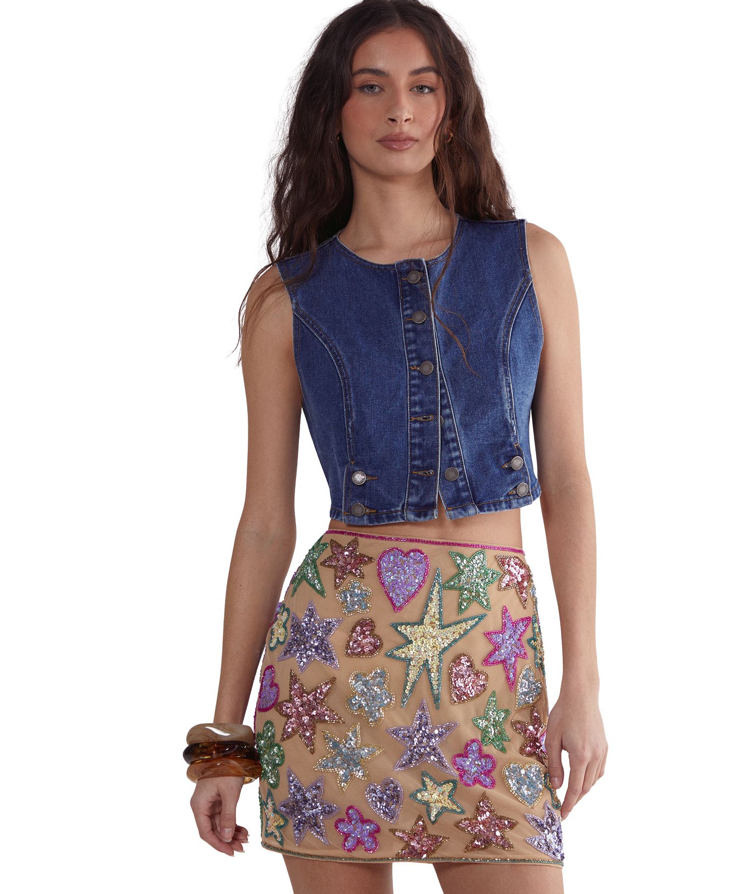 Women's Hand Embellished Sequin Mini Skirt