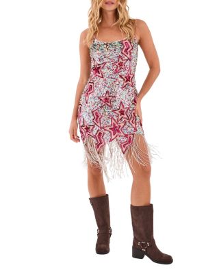 Women's Star Embellished Tassel Hem Mini Dress