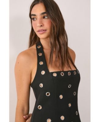 Women's Eyelet Tailored Halter Neck Mini Dress