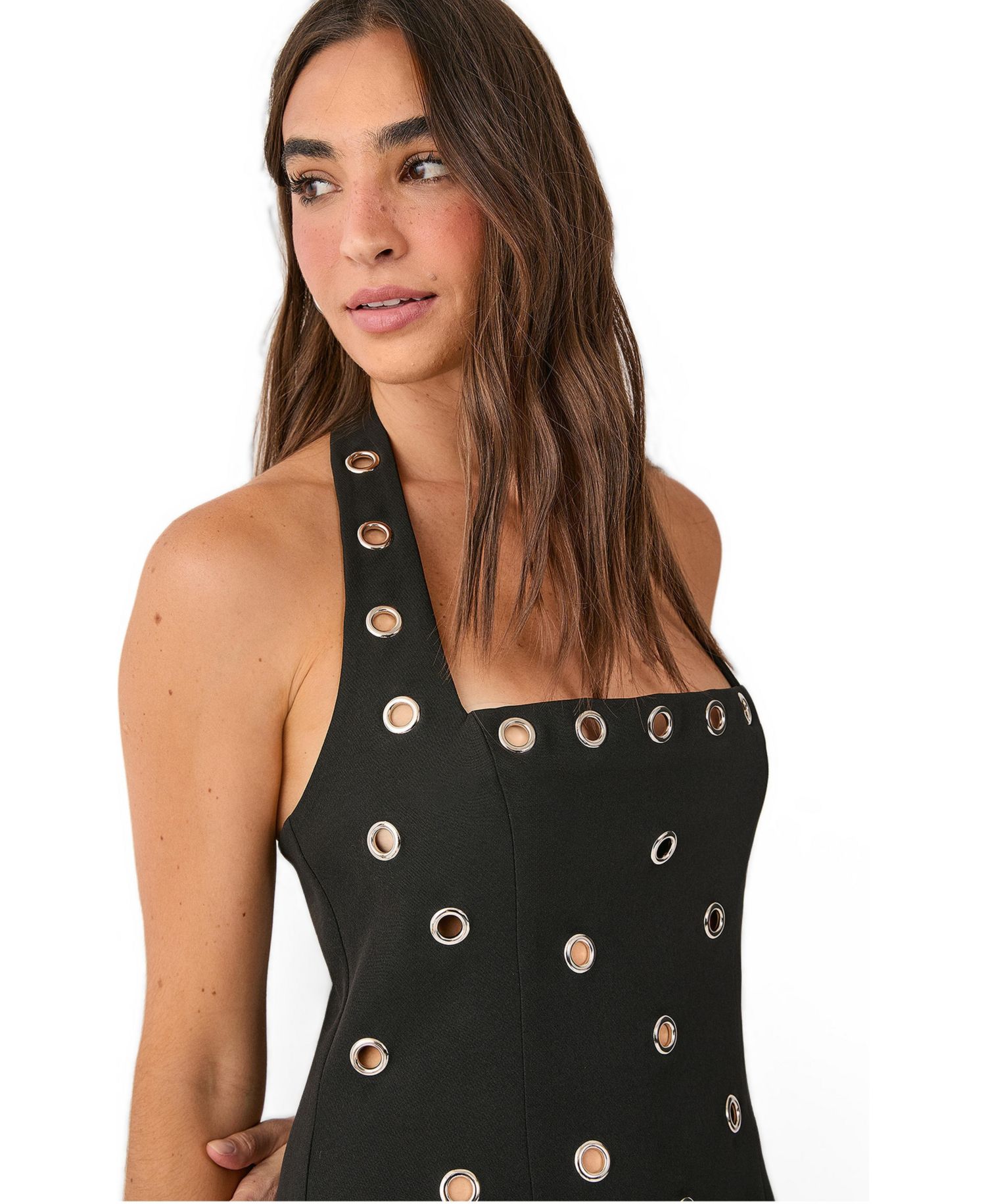 Women's Eyelet Tailored Halter Neck Mini Dress