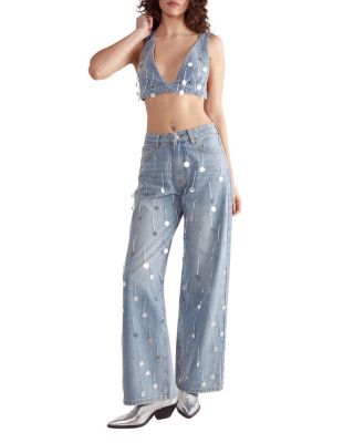 Women's Bead Embellished Denim Bralet