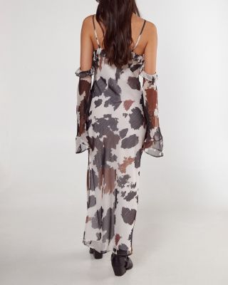 Women's Cold Shoulder Bias Cut Split Maxi Dress