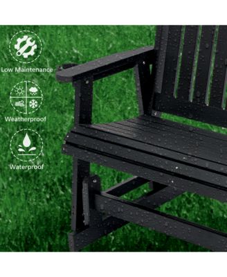 2-Seat Patio Glider HIPS Rocking Chair with Removable cup holder，Bench with Back & Hips Comfortable   Support，Heavy Duty 900 lbs，for Outdoor