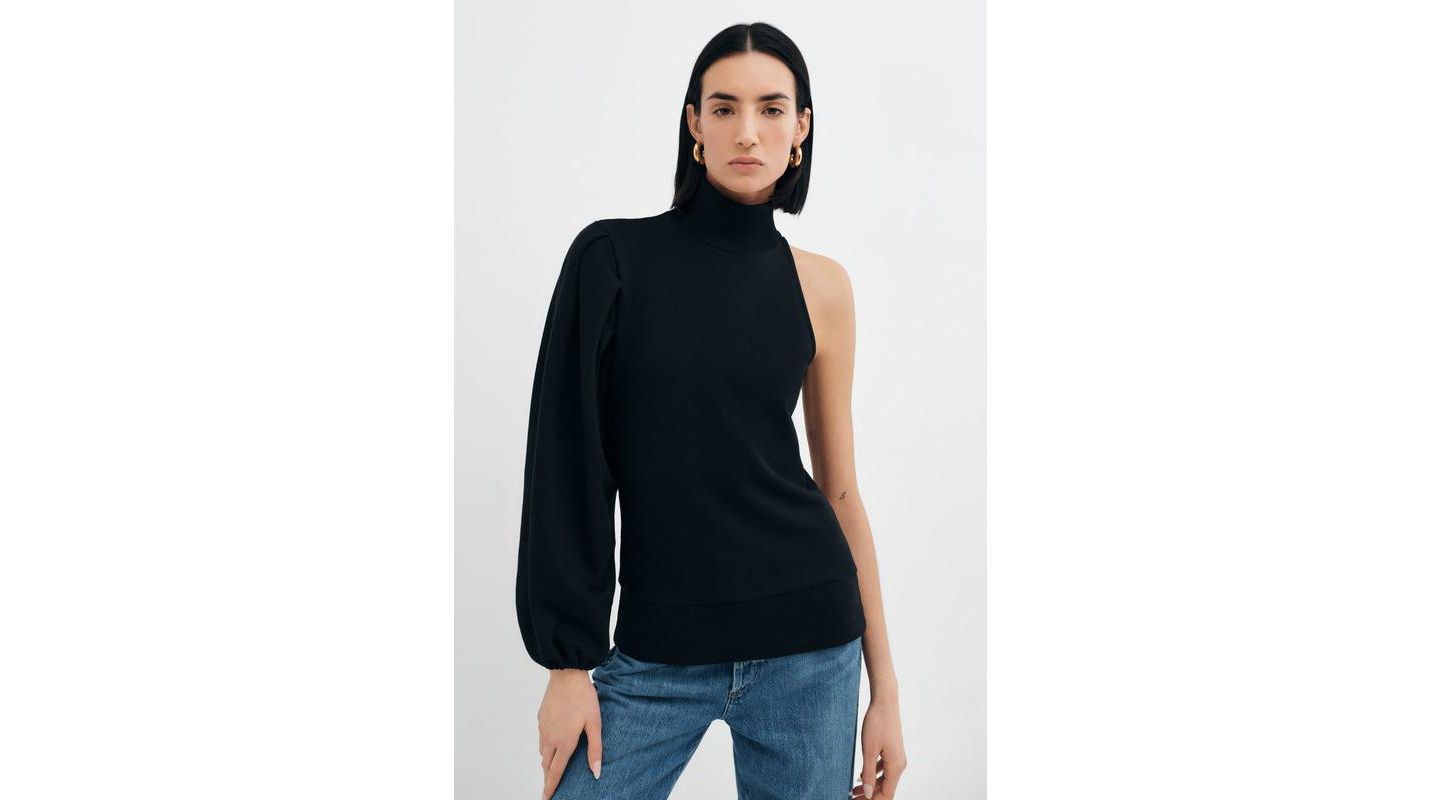 Женский свитшот Marcella Rhett One Voluminous Sleeve Asymmetric Casual, цвет: Чёрный — фото 1