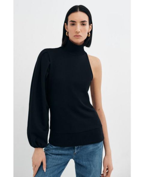Женский свитшот Marcella Rhett One Voluminous Sleeve Asymmetric Casual, цвет: Чёрный