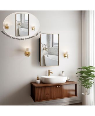 Plastic Medicine Cabinet with Beveled Edge Mirror Door and Round Corner Metal Frame, Surface or Recessed Mount Options