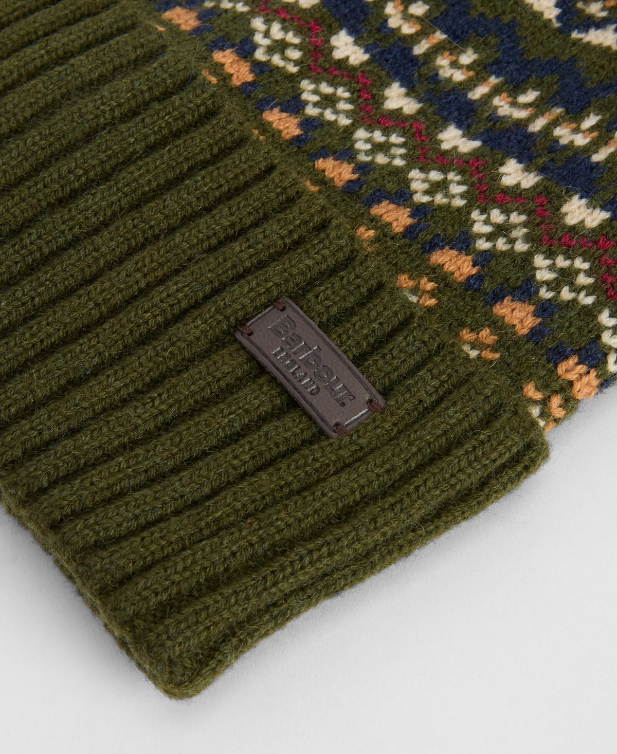 Barbour Marlow Fair Isle Pom Beanie Hat In Green