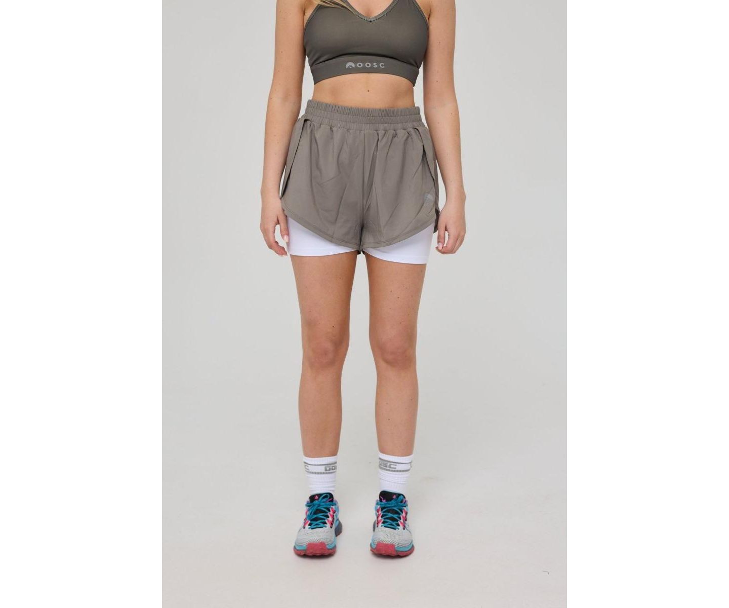 Женские шорты OOSC Elite 2 in 1 Running Shorts - Khaki, цвет: Хаки — фото 5