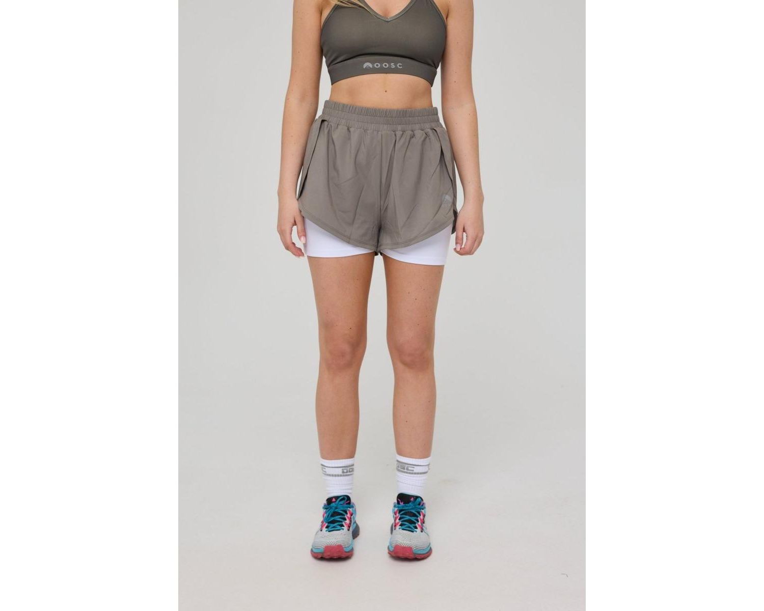 Women's Elite 2 in 1 Running Shorts - Khaki