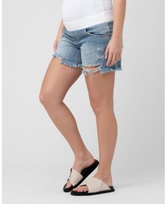 Pale Blue Distressed Denim Shorts for Maternity