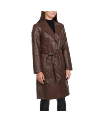 Women's Single Breasted Faux Leather Trench