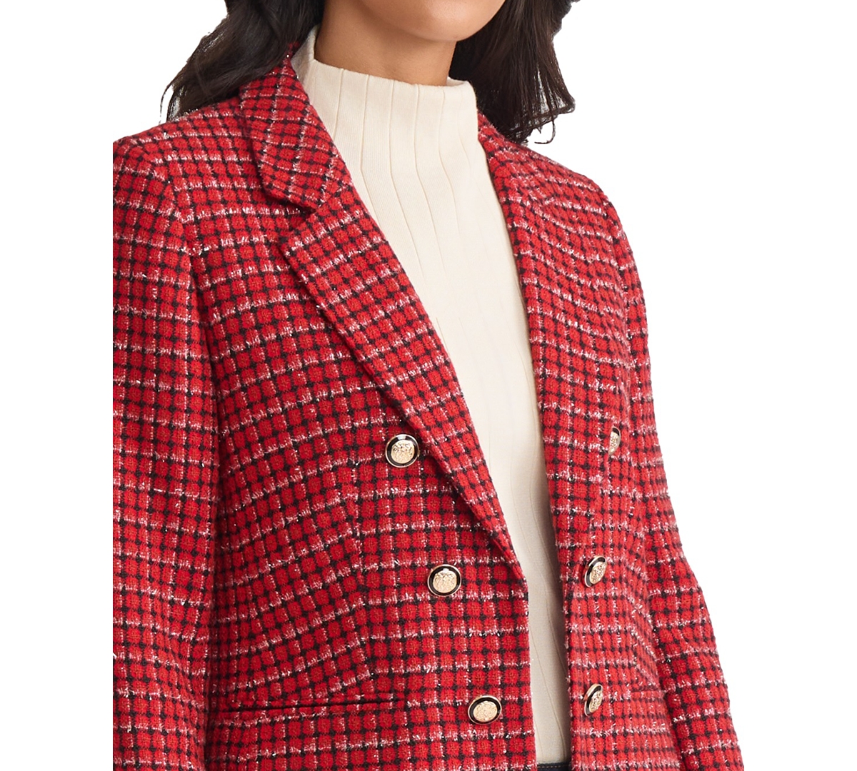 Jones New York Women's Plaid Double Breasted Jacket In Red