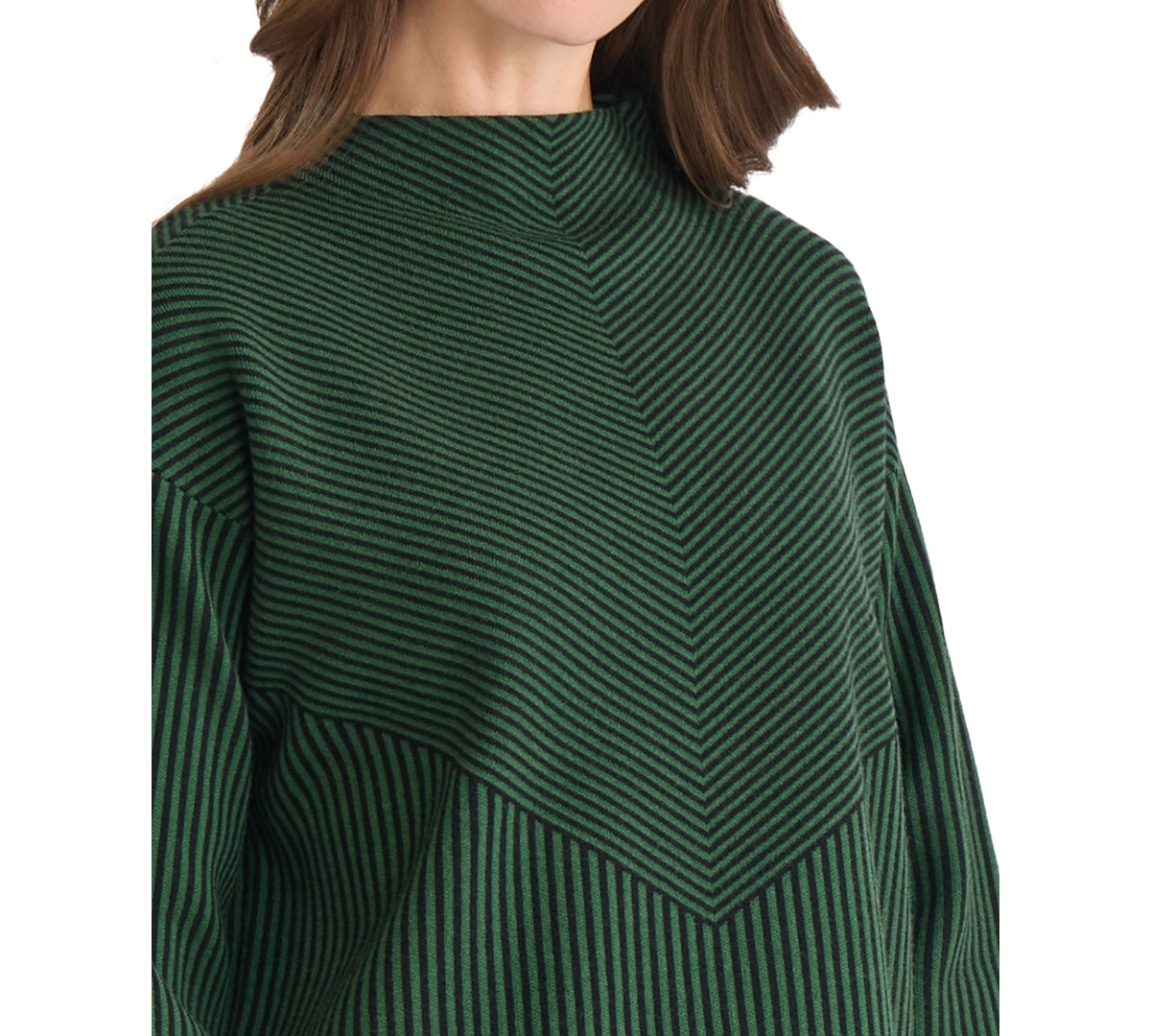 Jones New York Women's Striped Funnel Mock Neck Sweater In Green