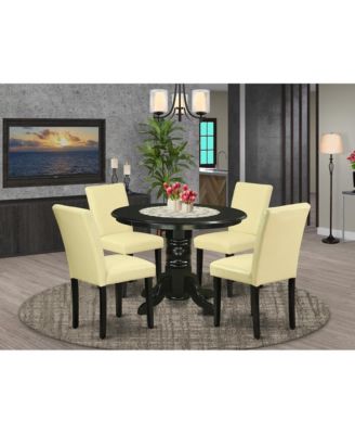 5-Pc Rubberwood Eggnog PU Leather Upholstery Round Pedestal Dining Set