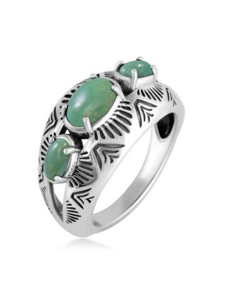 Sterling Silver Green Turquoise 3-Stone Oval Band Ring, Size 5