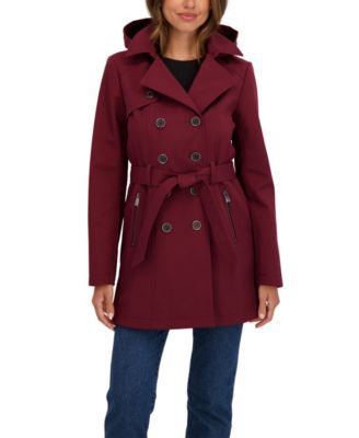 Women's Belted Double Breasted Soft Shell Trench Coat With Detachable Hood