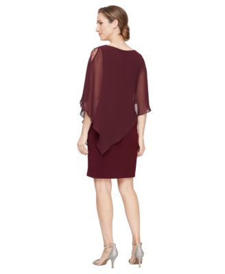 Petite Asymmetric Capelet Sheath Dress