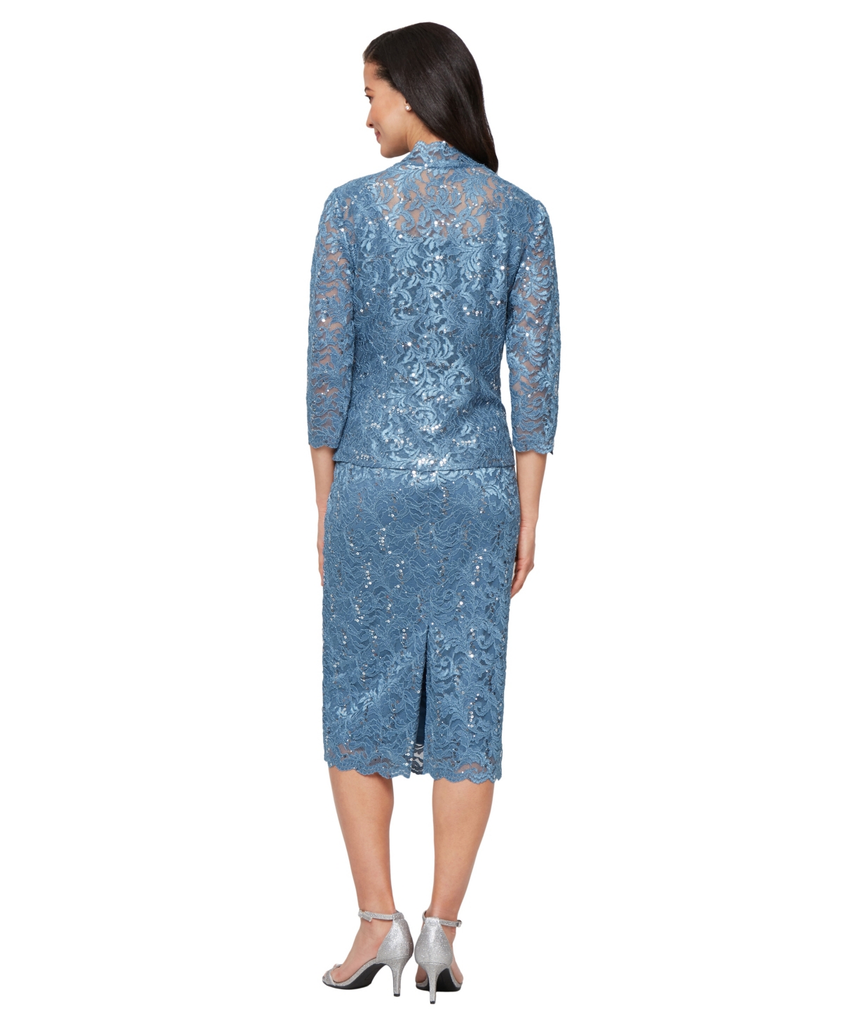 Sl Fashions Petite 2-pc. Lace Jacket & Midi Dress Set In Blue