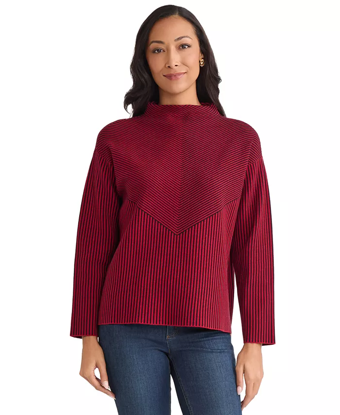 Women's Striped Funnel Mock Neck Sweater - thumbnail 5