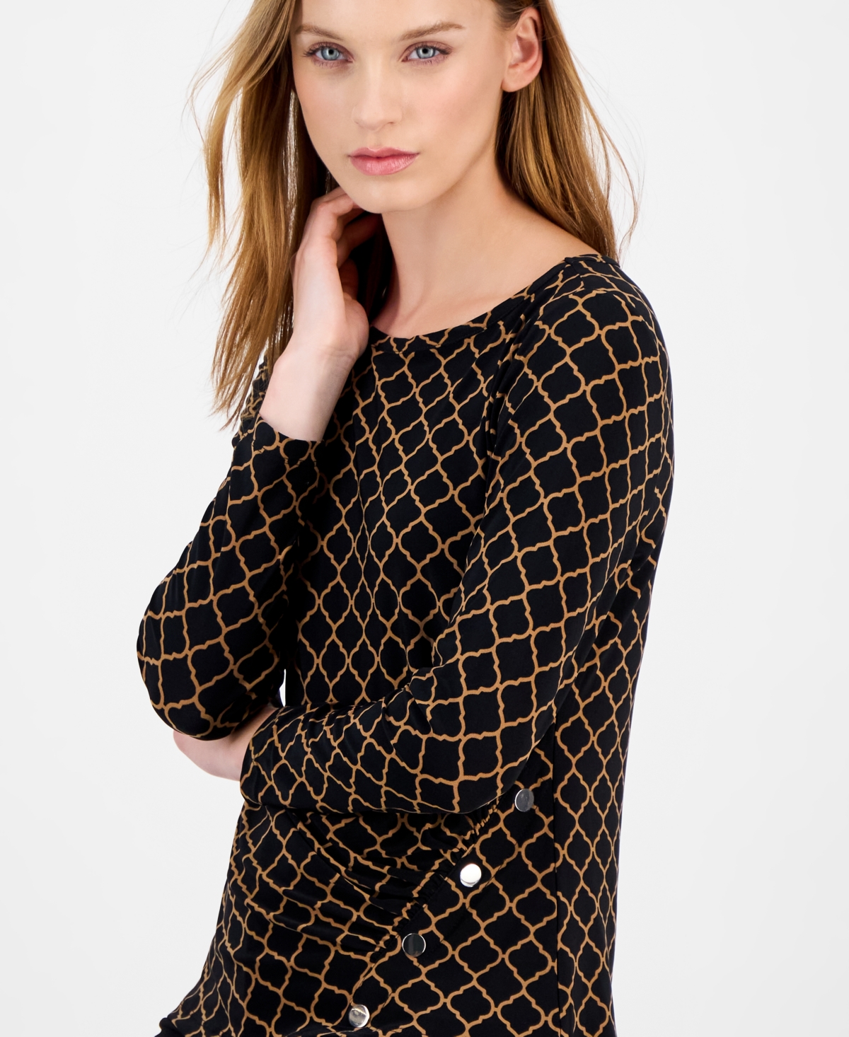 Ak Anne Klein Women's Trellis-Print Asymmetrical Top