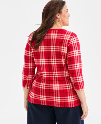 Plus Size Printed Knit 3/4-Sleeve Top, Macy's Exclusive