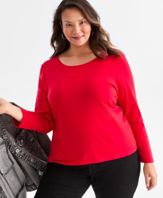 Plus Size Scoop-Neck Long-Sleeve Top, Exclusively for Macy's 