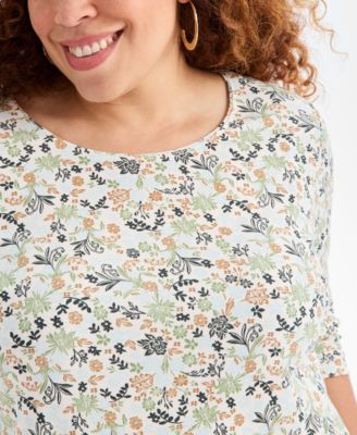 Plus Size PrintedScoop-Neck Long-Sleeve Top, Macy's Exclusive
